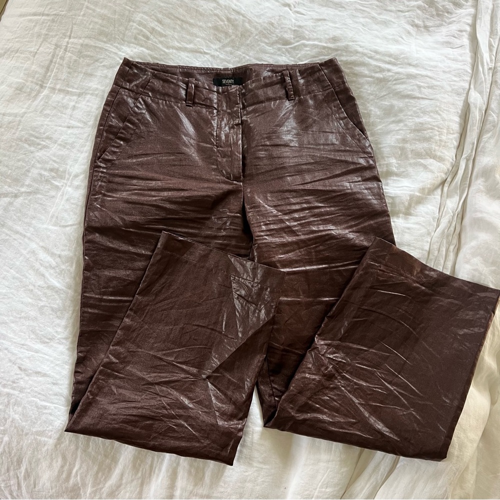 SEVENTY ITALY 100% Ramie Brown Pants Size 42